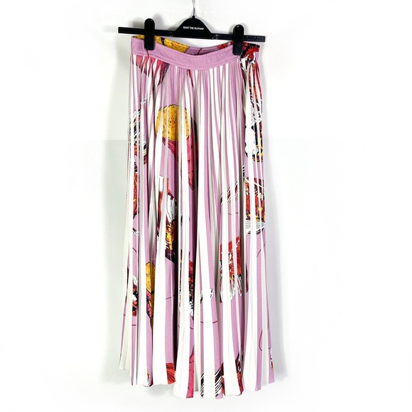 Thebe Magugu Pink Plisse Maxi Skirt Pleated Fish & Chips Print A-Line Sz S - Picture 8 of 13
